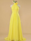 Sweep Train Pretty Yellow Chiffon Ruffles Halter Bridesmaid Dress #DOB01012482
