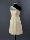 For Cheap Champagne Lace One Shoulder Sashes/Ribbons Short/Mini Bridesmaid Dresses #DOB01012485