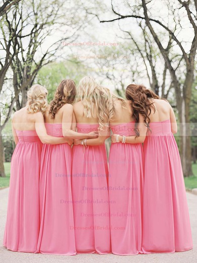 Empire Pearl Pink Chiffon Flower(s) Floor-length Popular Bridesmaid Dresses #DOB01012487