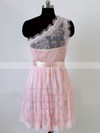 Top Short/Mini Sashes/Ribbons One Shoulder Pink Lace Bridesmaid Dress #DOB01012490