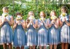 New Short/Mini Light Sky Blue Satin Tulle Ruffles Scoop Neck Bridesmaid Dress #DOB01012494