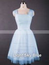 Good Knee-length Light Sky Blue Tulle Ruffles Sweetheart Bridesmaid Dresses #DOB01012498