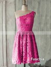 One Shoulder Ruffles Backless Sage Lace Short/Mini Bridesmaid Dress #DOB01012505