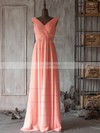 Modest Watermelon Chiffon Ruffles Floor-length V-neck Bridesmaid Dresses #DOB01012506