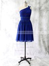 Girls One Shoulder Ruffles Short/Mini Royal Blue Chiffon Bridesmaid Dress #DOB01012528