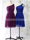 Girls One Shoulder Ruffles Short/Mini Royal Blue Chiffon Bridesmaid Dress #DOB01012528