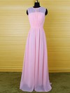 Simple Pearl Pink Chiffon Floor-length Ruffles Sheath/Column Scoop Neck Bridesmaid Dress #DOB01012542