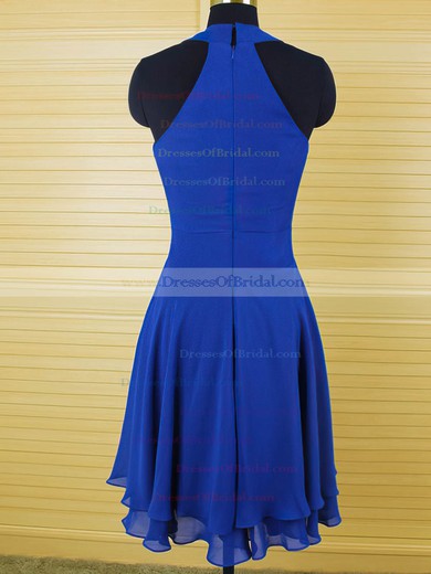 Cool Scoop Neck Ruffles Royal Blue Chiffon Knee-length Bridesmaid Dress #DOB01012543