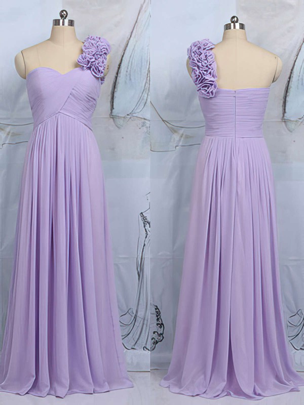 Modern One Shoulder Lilac Chiffon Flower(s) Sheath/Column Bridesmaid Dress #DOB01012545