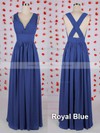 New V-neck Pleats Floor-length Blue Chiffon Bridesmaid Dress #DOB01012549