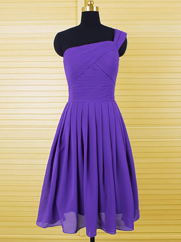 Unique One Shoulder Chiffon Ruffles A-line Purple Bridesmaid Dresses #DOB01012554