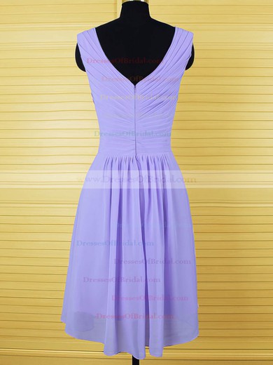 A-line Lavender Chiffon Crystal Detailing Knee-length Bridesmaid Dresses #DOB01012555
