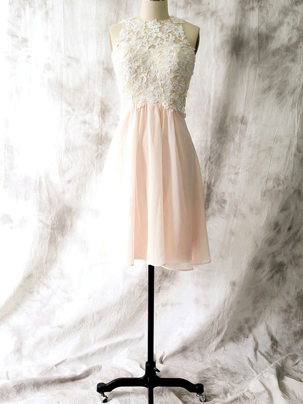 Sheath/Column Chiffon Appliques Lace Open Back Short/Mini Bridesmaid Dresses #DOB01012558