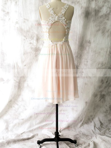 Sheath/Column Chiffon Appliques Lace Open Back Short/Mini Bridesmaid Dresses #DOB01012558