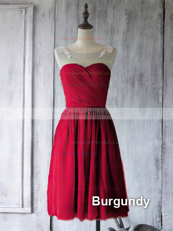 Chiffon Tulle with Appliques Lace A-line Girls Scoop Neck Bridesmaid Dress #DOB01012560