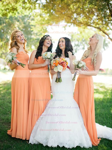 Sheath/Column Orange Chiffon with Ruffles Ladies Sweetheart Bridesmaid Dresses #DOB01012572