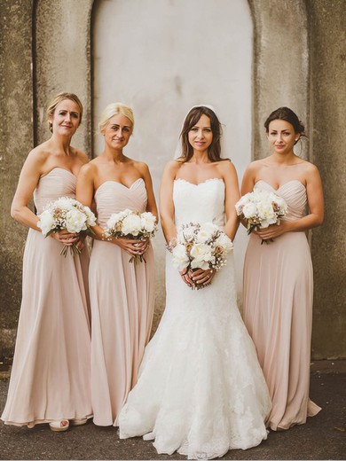 Floor-length Champagne Chiffon Pleats Amazing Sweetheart Bridesmaid Dresses #DOB01012577