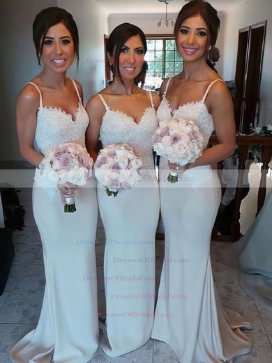 Perfect Silk-like Satin with Appliques Lace Sheath/Column Ivory Bridesmaid Dress #DOB01012581