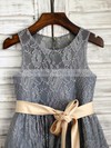 Girls Scoop Neck Sashes/Ribbons Gray Lace Ankle-length Flower Girl Dresses #DOB01031849