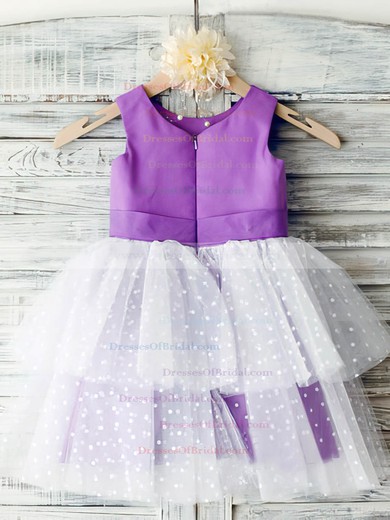 Ankle-length Multi Colours Satin Tulle Tiered and Flower(s) Flower Scoop Neck Girl Dress #DOB01031851