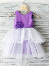 Ankle-length Multi Colours Satin Tulle Tiered and Flower(s) Flower Scoop Neck Girl Dress #DOB01031851