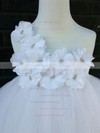 Cheap White Tulle Ankle-length Flower(s) One Shoulder Flower Girl Dresses #DOB01031854