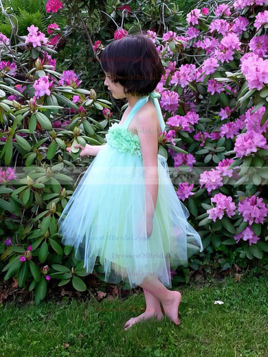 Simple Tulle Ruffles Knee-length Halter Empire Flower Girl Dresses #DOB01031856