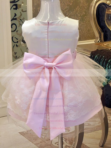 Popular Ball Gown Beading Scoop Neck Pink Satin Tulle Lace Flower Girl Dress #DOB01031859