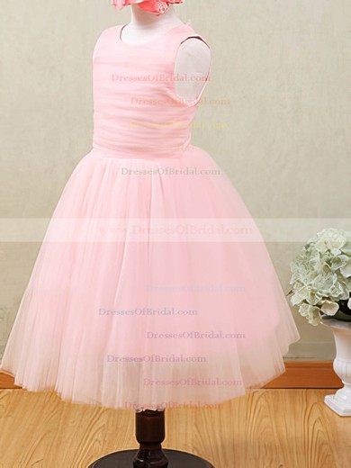 Different Ankle-length Tulle with Ruffles Scoop Neck Pink Flower Girl Dresses #DOB01031873