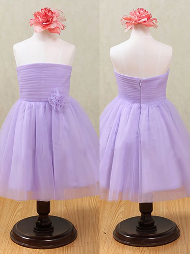 Strapless Tulle with Flower(s) Popular Lavender Ankle-length Flower Girl Dresses #DOB01031874