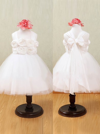 Designer White Tulle with Flower(s) Ankle-length Halter Flower Girl Dress #DOB01031876