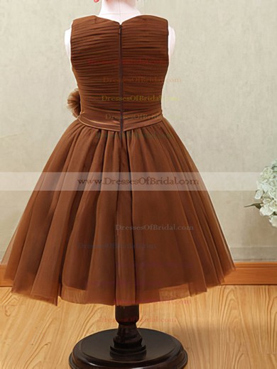 Cool Tulle with Flower(s) Brown Scoop Neck Ankle-length Flower Girl Dresses #DOB01031877