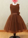 Cool Tulle with Flower(s) Brown Scoop Neck Ankle-length Flower Girl Dresses #DOB01031877