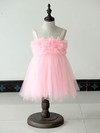 Square Neckline Ruffles Nice Pink Tulle Knee-length Flower Girl Dresses #DOB01031879