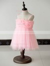 Square Neckline Ruffles Nice Pink Tulle Knee-length Flower Girl Dresses #DOB01031879