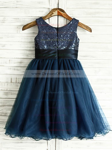 Perfect Ankle-length Tulle Sequined with Flower(s) Royal Blue Flower Girl Dresses #DOB01031884