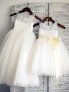 For Cheap Ankle-length Lace Tulle Scoop Neck Sashes/Ribbons Ivory Flower Girl Dresses #DOB01031885