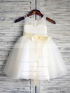 For Cheap Ankle-length Lace Tulle Scoop Neck Sashes/Ribbons Ivory Flower Girl Dresses #DOB01031885