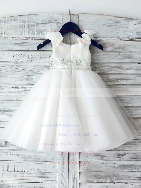 Ball Gown Satin Organza with Beading White Scoop Neck Best Flower Girl Dress #DOB01031887