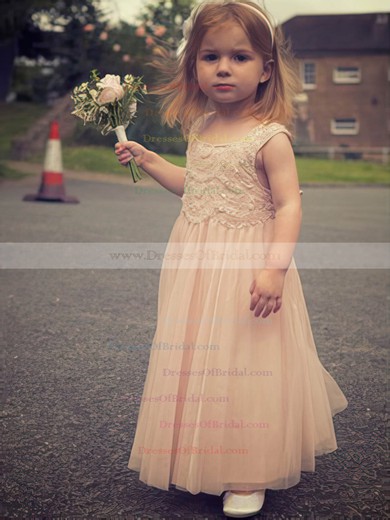 Ankle-length Lace Tulle Ruffles Scoop Neck Original Pearl Pink Flower Girl Dresses #DOB01031889