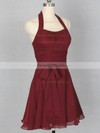 For Cheap Burgundy Ruffles Chiffon Halter Short/Mini Bridesmaid Dress #DOB01012151
