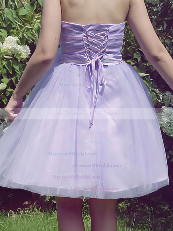 Lilac Tulle with Sashes/Ribbons Strapless Lace-up Short/Mini Bridesmaid Dresses #DOB01012185