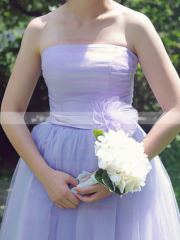 Lilac Tulle with Sashes/Ribbons Strapless Lace-up Short/Mini Bridesmaid Dresses #DOB01012185
