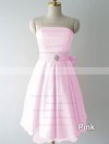 Elegant Knee-length Pink Satin with Bow Strapless Bridesmaid Dresses #DOB01012217
