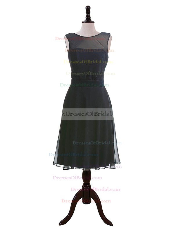 Dark Navy Chiffon with Sashes/Ribbons Tea-length Open Back Bridesmaid Dresses #DOB01012604