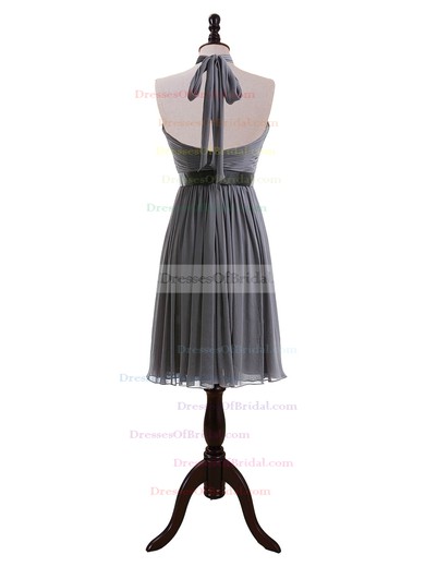 Halter Backless Gray Chiffon Sashes/Ribbons Knee-length Bridesmaid Dresses #DOB01012608