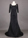 Modest Scoop Neck Taffeta Lace 1/2 Sleeve Sheath/Column Black Mother of the Bride Dress #DOB01021315