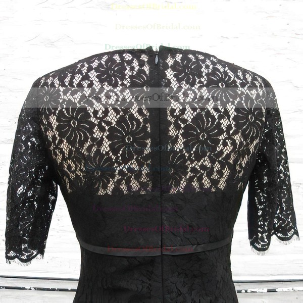 Sheath/Column Scoop Neck Designer Short Sleeve Black Lace Mother of the Bride Dress #DOB01021318