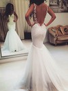 Sweetheart Trumpet/Mermaid Sweep Train Tulle Appliques Lace Wedding Dresses #DOB00021421