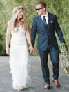 Scoop Neck Sheath/Column Ankle-length Tulle Silk-like Satin Cascading Ruffles Wedding Dresses #DOB00021439